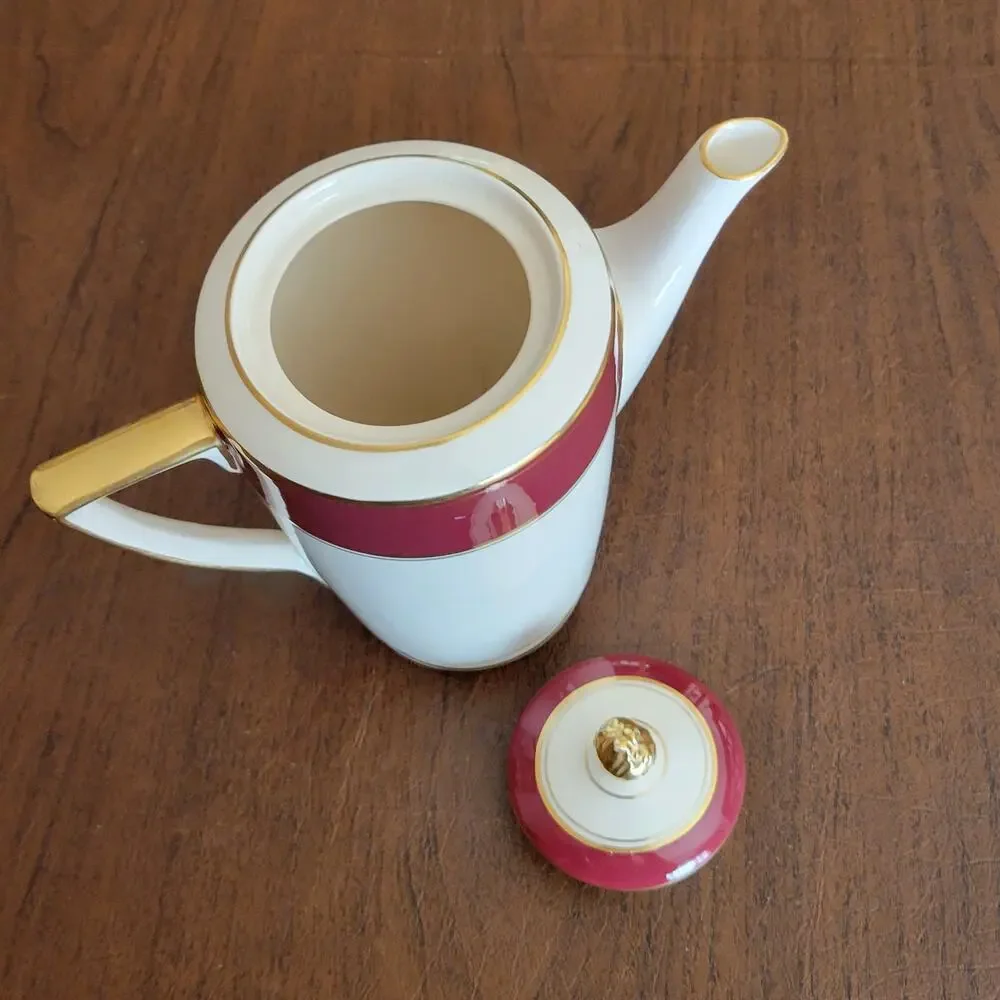 Vintage Fondeville Ambassador Ware Maroon Ivory  Coffee pot with lid England